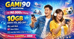 Gói cước 4G GAMI90 Vinaphone – 10GB Data Tốc Độ Cao giá 90.000đ/Tháng